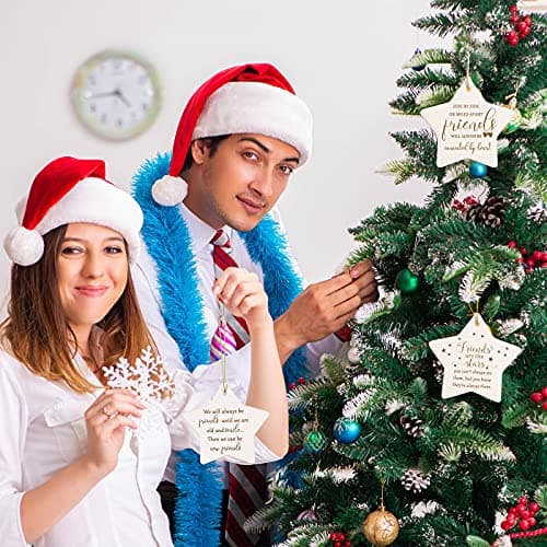 CHENGU Christmas Friends Ornament Ceramic Star Shaped Ornament High School College Hanging Sign Decoration Tree Ornament Good Friends are Like Stars Tags Crafts with Box for Classmate Friends (3 Pieces)