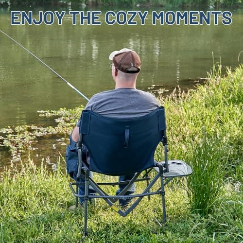 TIMBER RIDGE Aluminum Camping Directors Chair with Side Table Pocket, Portable Folding Chair, Heavy Duty Lawn Chair for Fishing Trip Picnic Concert Outdoor 400lbs, Navy