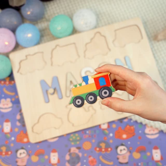 Personalized Wooden Name Puzzles for Toddlers 1-3 | Custom Wooden Name Puzzle for Easter Basket Stuffers for Toddler | Customized Baby Gifts for Boys Girls First Birthday B0CRP7NTR5