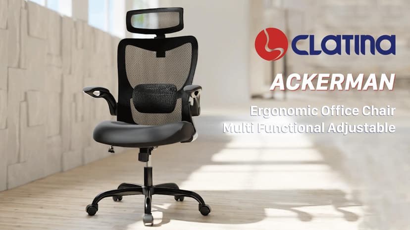 CLATINA Heavy Duty Ergonomic Mesh Office Chair 400LBS, Big and Tall Desk Chair with Adjustable Lumbar Support & Headrest, Flip Up Padded Arms, Swivel Computer Chair for Home, Study, Conference, Black