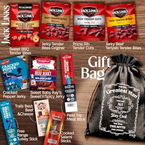 Beef Jerky Gift Baskets For Men - Meat And Cheese Gift Baskets, Birthday Gifts For Men Who Have Everything With Beef Jerky Variety Pack - Gifts For Dad & Care Package