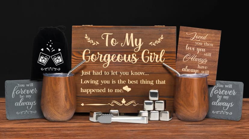 Anniversary for Her Girlfriend Wife Gift Romantic Birthday 5 Year 5th 1 Year First Anniversary Wood Gifts Wooden Cute Wine Tumbler Set Engraved To My Gorgeous Girl