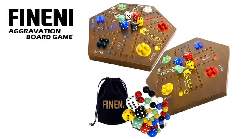 Wooden Board Games, Marble Board Game Original with Dual Sides Fast Track Board Game for 2 to 6 Players, Double Side Marble Game, 6 Colors 30 Marbles Set and 6 Color 6 Dice,Pouch (16" Dark)
