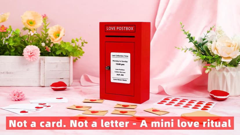 Red Wooden Mailbox, Interactive Opening Door, Cute Christmas Anniversary Valentines Day Gifts for Him Husband Boyfriend Romantic Wooden Love Postbox Set, 50 Mini Love Notes and Envelopes B0DQVG86TF