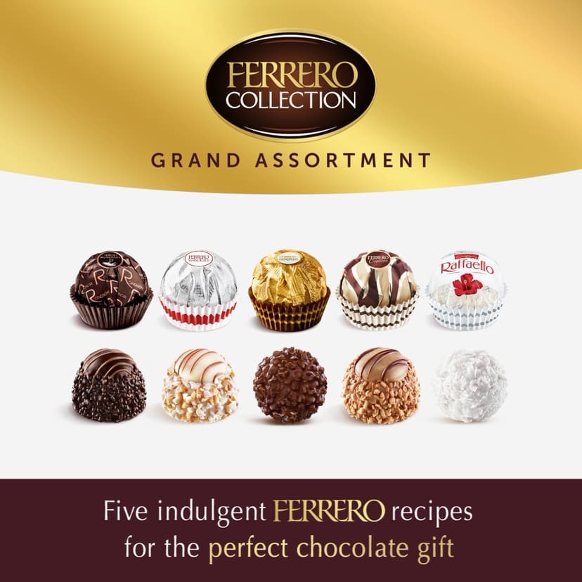 Ferrero Collection Grand Assortment, Hazelnut, Dark, Coconut, Almond, Cappuccino, Holiday Gift Box, 24 Count, 8.7 oz