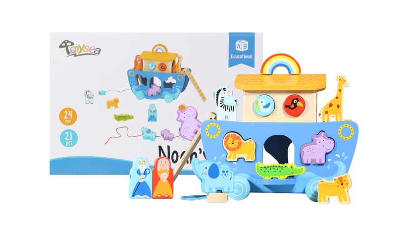 Wooden Noah's Ark Toy with Animal Shape Sorter,Baptism Gifts for 1 2 3 4 Years Old,Montessori Toys for Toddlers,Baptism Gifts for Boys and Girls,24 Months Babies