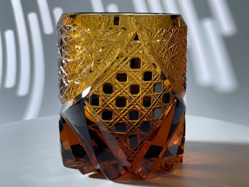 suigetsu Japanese Crystal Whiskey Glass, Cut Crystal Pattern, Luxury Cocktail Glassware (Amber)