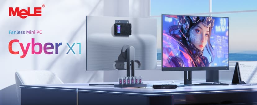 MeLE Fanless Mini PC N150 16GB RAM DDR4 512GB SSD,Win11 Pro Small Micro Desktop Computer Cyber X1,Dual HDMI,Support 4K Triple Display,USB 3.2x3,USB-C,WiFi5 BT5.1,Portable PC on Industrial Business