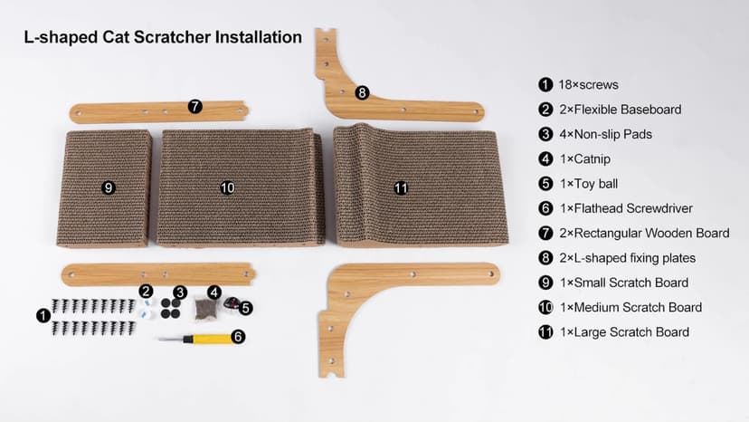 Poils bebe L Shape Cat Scratcher, 26.8 Inch Cat Scratchers for Indoor Cats, Protecting Furniture Cat Scratch Pad, Cardboard Cat Scratching with Ball Toy, Catnip, Large