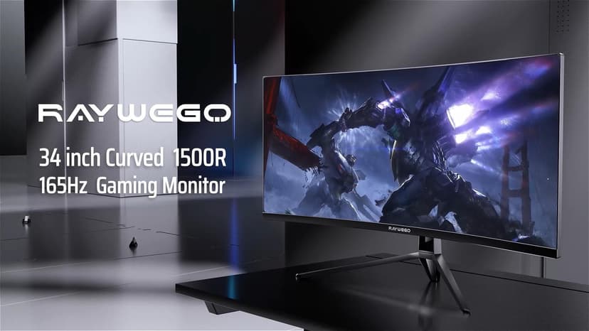 Raywego 34-Inch Curved Gaming Monitor UWQHD 3440 x 1440 Up to 165Hz Curved 1500R - PIP/PBP, 1ms(MPRT), HDR, 300nits, sRGB 99%, DCI-P3 95%,FreeSync,HDMIx2,DP1.4 x2 (DP Cable Included)