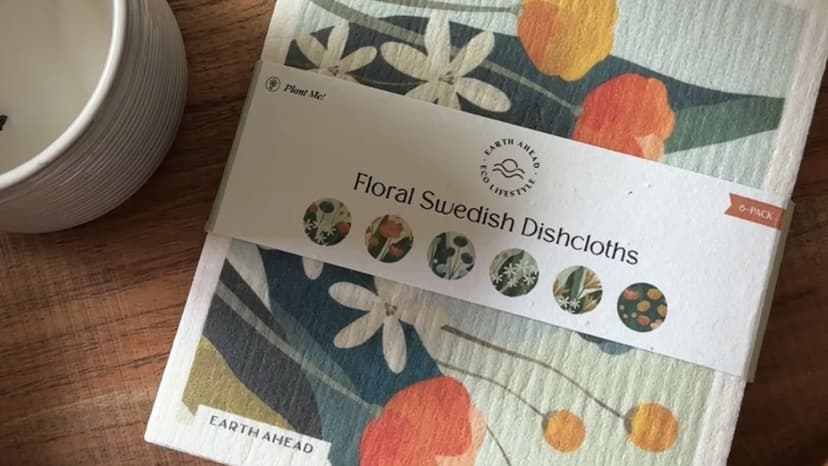 Floral Swedish Dishcloths 6-Pack – Reusable Eco-Friendly Cleaning Cloths in Plantable Packaging, Ultra-Absorbent Kitchen Sponge Cloth Gift Set.