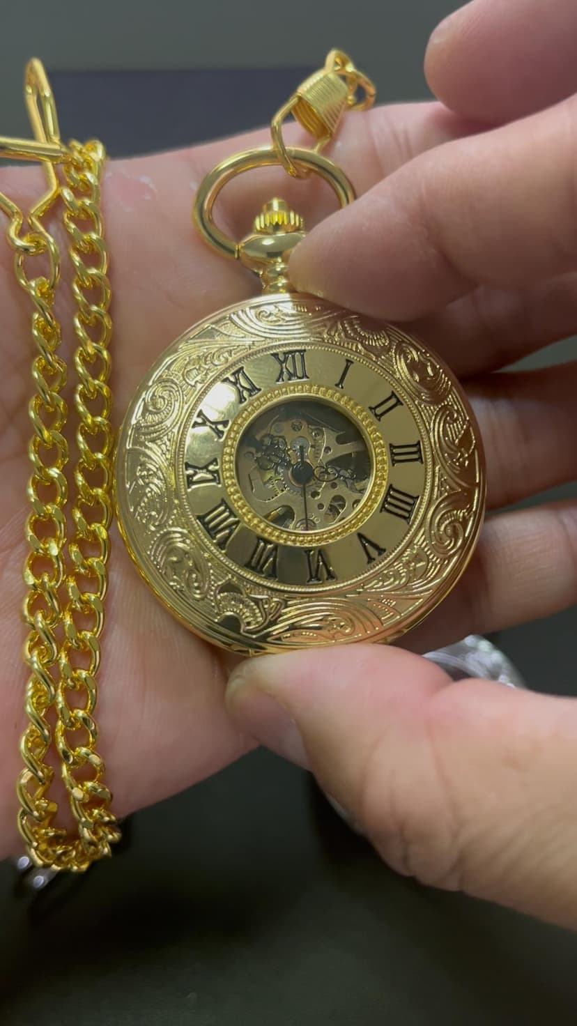 VIGOROSO Men's Vintage Full Copper Hand-Wind Mechanical Second&24hours Sub-dials Pocket Watch in Box