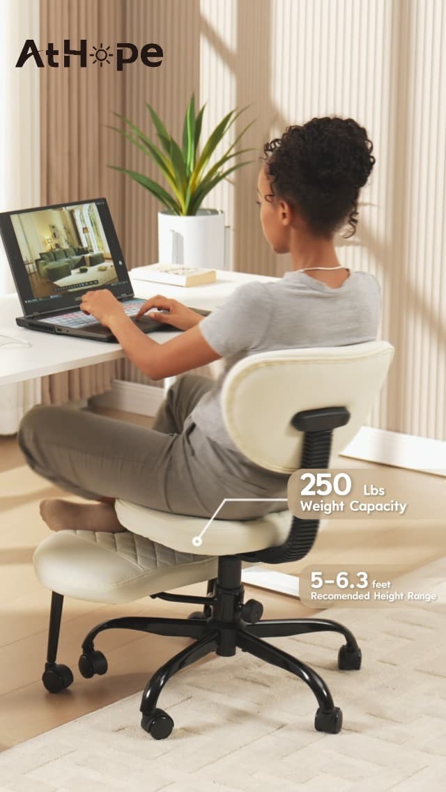 AtHope Ergonomic Cross Legged Office Chair with Wheels - Adjustable Height for Meditation, ADHD Desk & Yoga - Wide Criss Cross Design with Lumbar Support, Kneeling Chair - Black