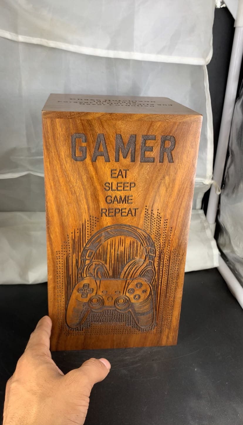 Gaming Memorial Urn Box for Human Ashes,Cremation Urn with Laser Engraved Headphones & Game Controller Design, Wooden Keepsake Funeral Urn for Adult Ashes, Memorial Gift B0HD81S9SR