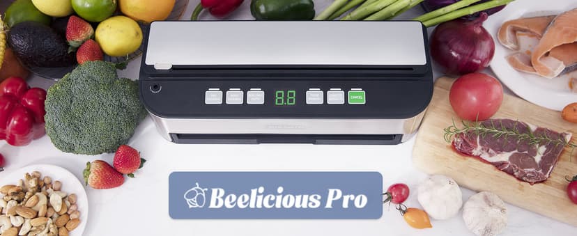 PressFree TRUE-Auto Vacuum Sealer Machine, Beelicious 85KPA Fully Automatic 8-IN-1 Food Sealer with Bags Storage, Build-in Cutter, Moist Mode and Air Suction Hose |Sous Vide | Digital Countdown