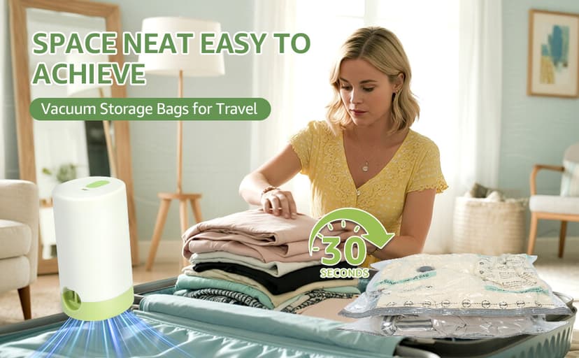 Vacuum Bags for Travel with Rechargeable air Pump, 9 Packs of 3 Sizes Vacuum Seal Bags for Clothing (9 Combo Set)