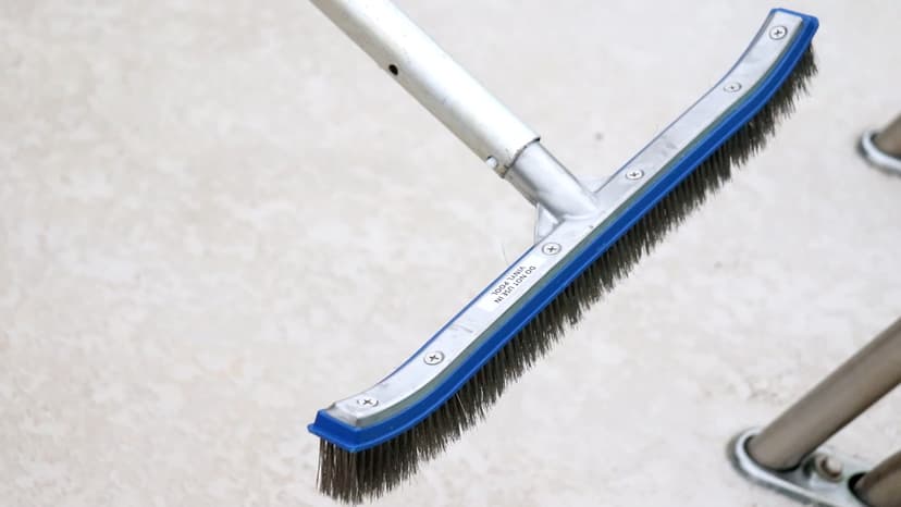 440 Heavy Duty Pool Brush - 18-inch Extra-Wide Metal Brush Head with Stainless Steel Wire Bristles & Curved Edges for Cleaning Pool Tiles, Walls, Floor, Steps (Stainless Steel)