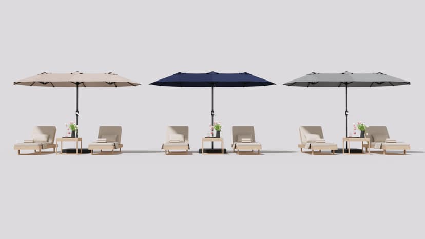 15ft Patio Umbrella with Base,Large Outdoor Double-Sided Rectangle Umbrella with Crank Handle, Market Umbrella for Poolside Garden Deck Backyard Beach Pools, Beige