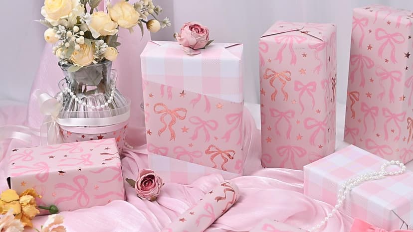 Reversible Plaid Gift Paper for Girl Baby Shower, Birthday, Wedding, Bridal Shower, Memorial Day, 17 Inch x 33 Feet MAYPLUSS Pink Wrapping Paper Roll, Cute Bow Gift Wrap B0DXV62X5W