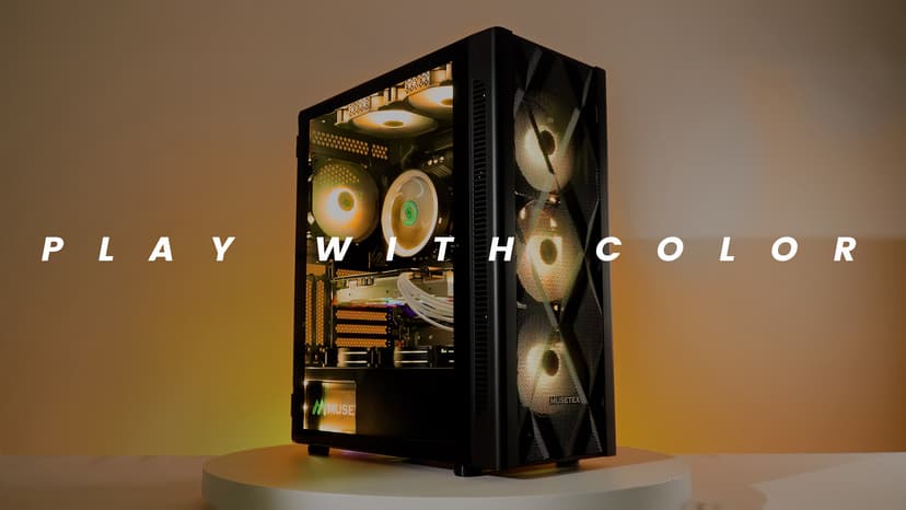 MUSETEX ATX PC Case Pre-Install 6 PWM ARGB Fans, Polygonal Mesh Computer Gaming Case, Opening Tempered Glass Side Panel Mid-Tower Case, USB 3.0 x 2, Black, NN8