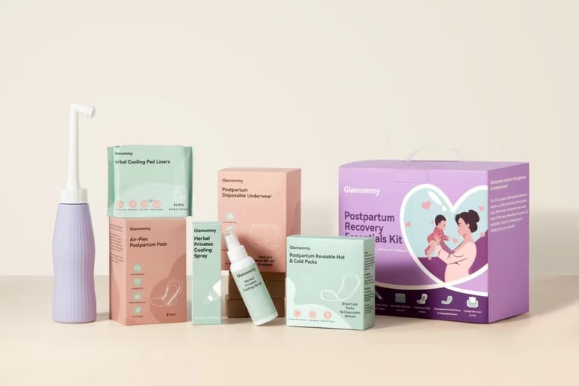 Includes peri bottle, cooling spray, disposable underwear, postpartum pads, hot & cold packs, soothing liners for postpartum Glamommy Postpartum Recovery Essentials Kit, Labor & Delivery Care for Mom B0DSCBNS7L