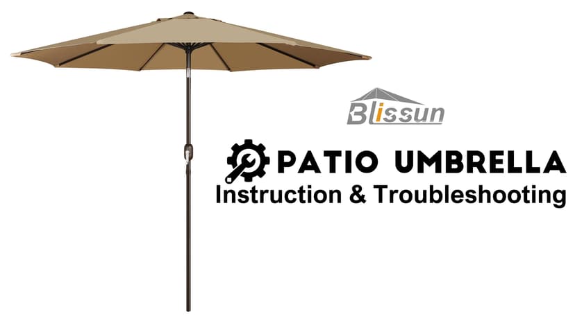 Blissun 9' Outdoor Patio Umbrella, Outdoor Table Umbrella, Yard Umbrella, Market Umbrella with 8 Sturdy Ribs, Push Button Tilt and Crank