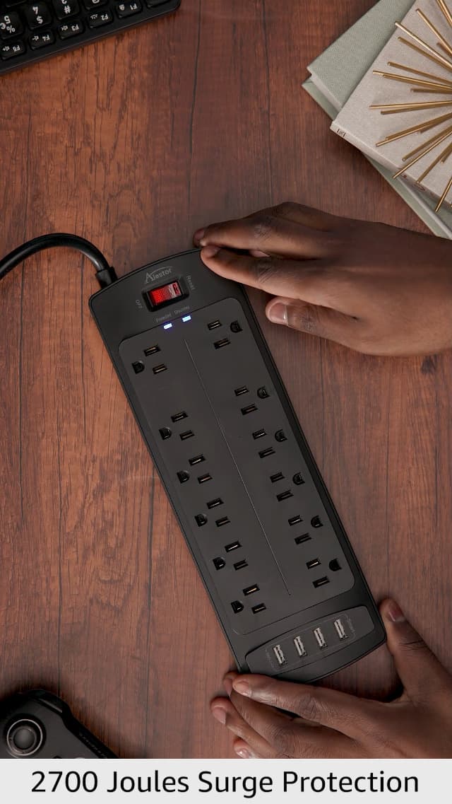 Power Strip, ALESTOR Surge Protector with 12 Outlets and 4 USB Ports, 6 Feet Extension Cord (1875W/15A), 2700 Joules, ETL Listed, Black