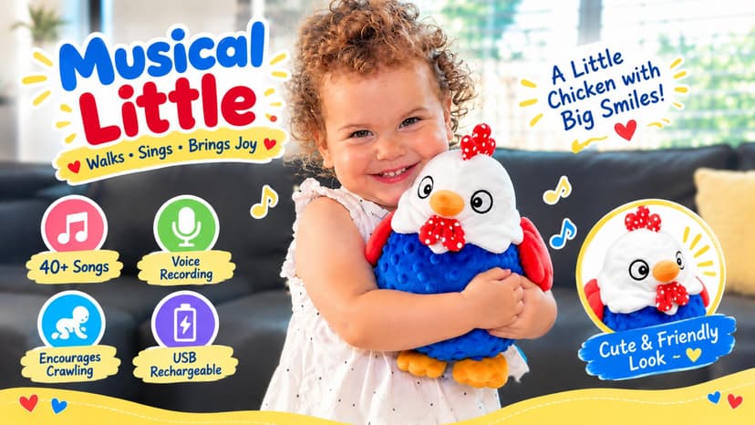 Baby Crawling Toys 40 Songs, USB Rechargeable Moving Toy for Tummy Time, Sensory Play & Baby Shower & 1 Year Old Gifts SAIMAND Baby Toys 12+ Months-Musical Moving Plush Chicken with Voice Replay B0GZ2SP7WS