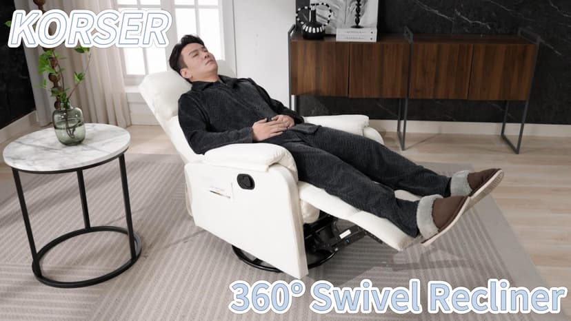 Korser Recliner Chair, Swivel Rocking Recliner Chair for Adults, Glider Rocking Chair, Small Nursery Chair Recliner for Living Room, Reclining Chair with Modern-Designed Armrests, Chenille, Beige