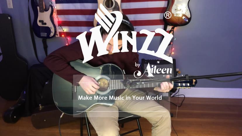 WINZZ AC309CE 39 Inches Cutaway Nylon-string Classical Electric Guitar Build-in Pickup Kit Set Online Lessons, Blue