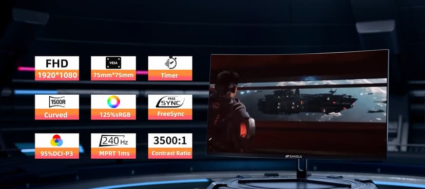 SANSUI 32 Inch Curved 240Hz Gaming Monitor High Refresh Rate, FHD 1080P Gaming PC Monitor HDMI DP1.4, Curved 1500R, 1Ms MPRT, HDR,Metal Stand,VESA Compatible(DP Cable Incl.)