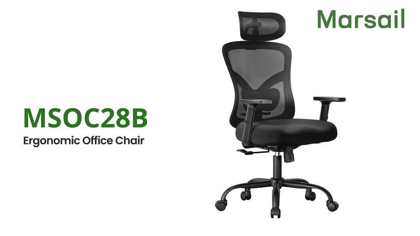 Marsail Ergonomic Office Chair Ergonomic Gaming Chair with Lumbar Support, 2D Headrest, Adjustable Armrests, Contoured Seat Cushion, Computer Desk Chair with Wheels for Home and Office