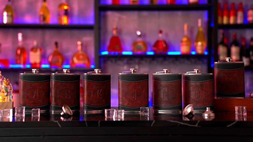 Hip Flask with Funnel, Groomsmen Wedding Birthday Gift Occasions, Custom Whiskey Alcohol Bottle for Dad Grandpa Liquor Baderke Leather 8 oz Flask for Men Groomsmen Gift, Black, Brown, Letter B B0CTTMJWGT