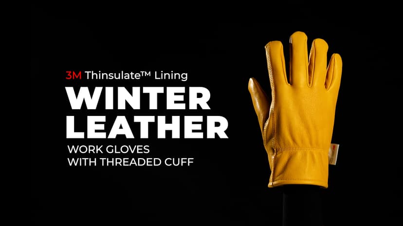 toolant Leather Winter Work Gloves for Men, 100% Grain Cowhide with Warm Thinsulate Lining, Water & Abrasion Resistance