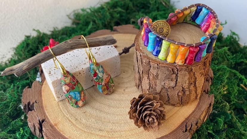 Sriomu Natural Healing Stone Fishhoop Dangle Drop Earrings Statement Gold silver earrings B0DGQW4PKS