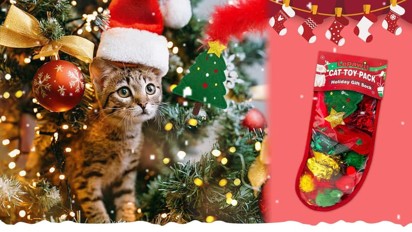 Cat Christmas Stocking, 10 Pack Gifts for Christmas, Interactive Feather Toy with Catnip, Cat Ball Toys, Crinkle Balls, Mice Toys for Indoor Cats & Kitten