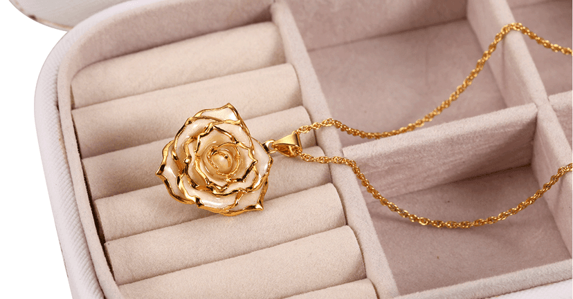 AliveRose Real Rose Gold Dipped Necklace Gifts for Women, 24K Gold Dipped Rose Pendant Necklace Jewelry Mothers Day Anniversaries Birthday Christmas Special Occasions Gifts for Her Mom Wife