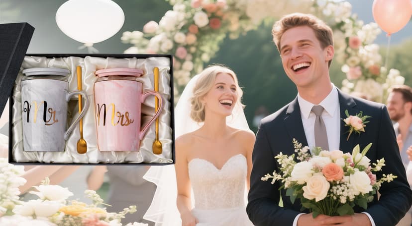 Gifts for Anniversary Bride and Groom, 14oz Ceramic Mr and Mrs Mug Set with Real Gold Foil, Greeting Card, Gift Box Biching Wedding Gifts for Couples 2026, Bridal Shower Engagement Gift B0CF3SG6DX