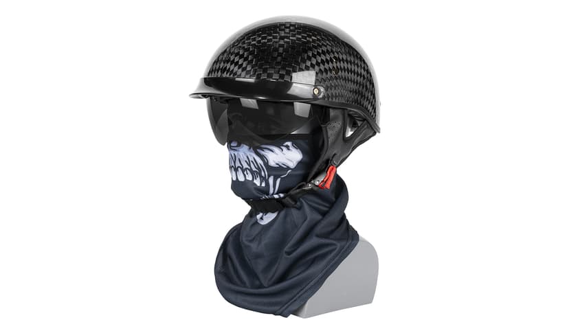 Carbon Fiber Motorcycle Half Helmet for Adults Men & Women – DOT Approved Open Face Retro Helmets with Visor, Vintage Design for Scooter, Moped, Cruiser