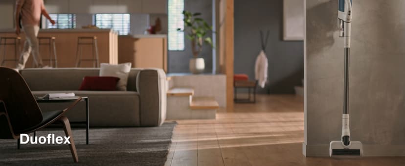 Miele Duoflex Vacuum Cleaner, Cordless and Bagless Multi-Use Flexible Stick Vacuum with Attachable MultiFloor Brush, in Brilliant White / Space Grey / Nordic Blue