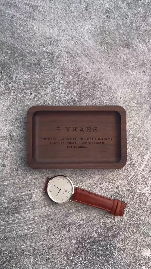 MUUJEE Ring Dish - Engraved Rectangle Wood Tray Small Jewelry Dish 5 Year Wedding Anniv Gifts Ideas (Small - 5.5 x 3.5 inches)