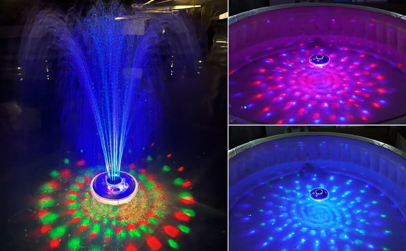 Floating Water Fountain with Underwater Lights, Powered Pump Outdoor, 2 Modes Sprinkler Waterfall Fountain for Inground Above Ground Pool, Pond-Blue-1PC