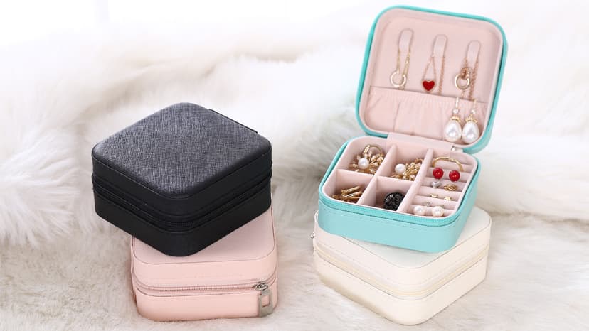 TRODANCE Mini Jewelry Travel Case, Small Portable Jewellry Organizer Box Portable Display Storage Box for Rings Earrings Necklaces, Gifts for Girl, Women, Wedding, Birthday, Mom, Mother's Day (Blue) B09631PYPT