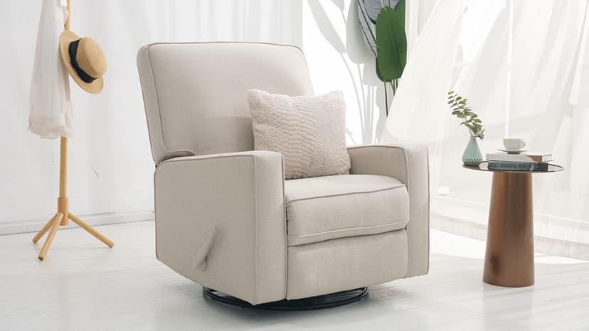 Harkawon Swivel Rocker Recliner Chair, Glider Rocker Recliner, Rocking Chair Nursery, Fabric Chair with High Back, Deep Seat, for Living Room, Bedroom, Beige