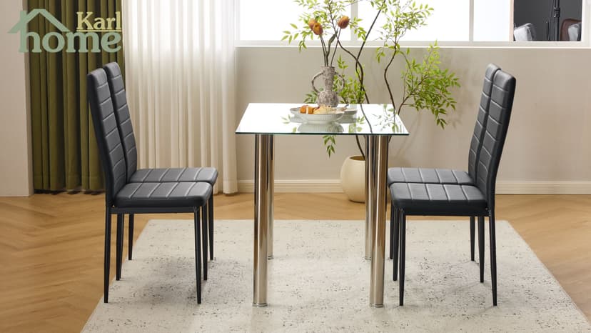 Karl home Dining Chairs Set of 4, PU Leather Balck Kitchen Chairs with Padded High Back & Foot Cap Protection for Dining Kitchen Living Room,300lbs Capacity,Space-Saving