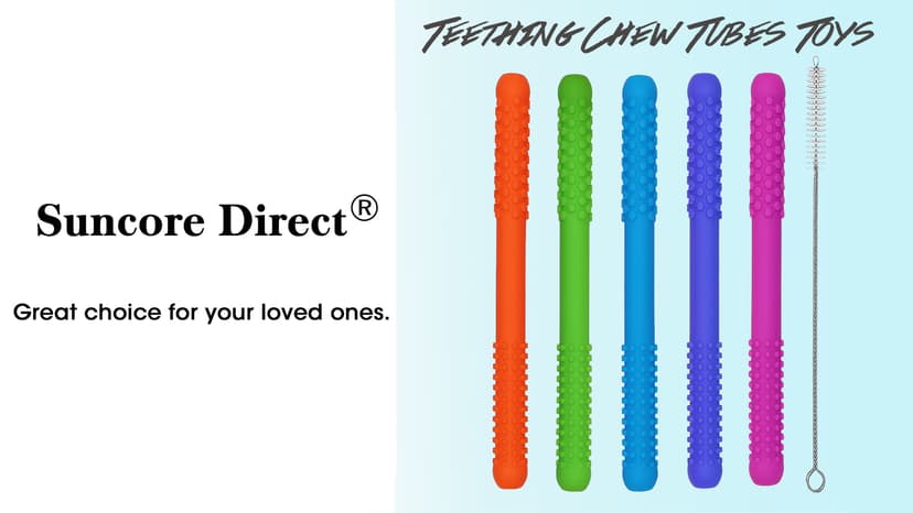Hollow Teething Tubes Toys for Babies Girls Boys, 6 Pack Silicone Baby Teether Toy Tube for Infants with Nursing Biting Chewing, Chew Straws for Toddlers 6-12 Months (Style A)