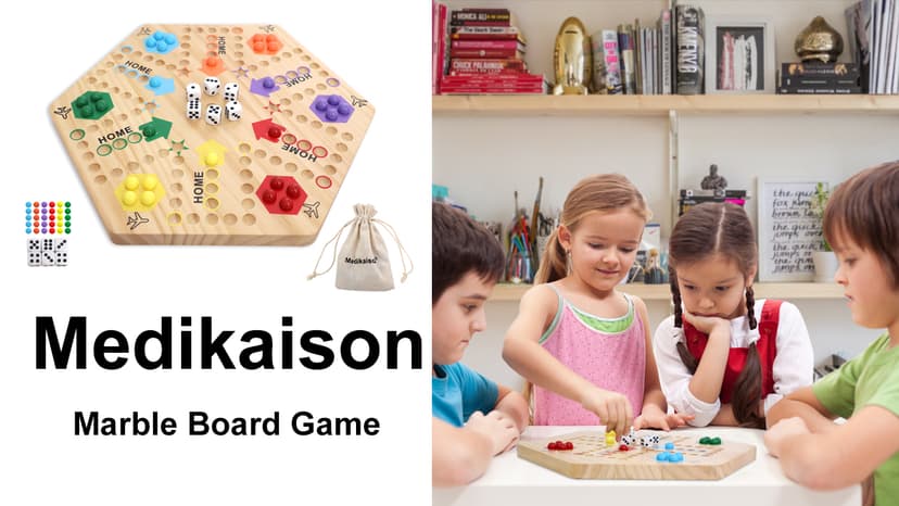 Original Marble Game Wahoo Board Game Double Sided Painted Wooden Fast Track Board Game for 6 and 4 Players 6 Colors 24 Marbles 6 Dice for Family Friends