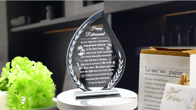 Glass Retirement Gifts for Women Men, Happy Retirement Plaque for Colleagues Boss Friend Going Away, Crystal Farewell Gift Idea for Retiree Retired Keepsakes for Teacher Doctor