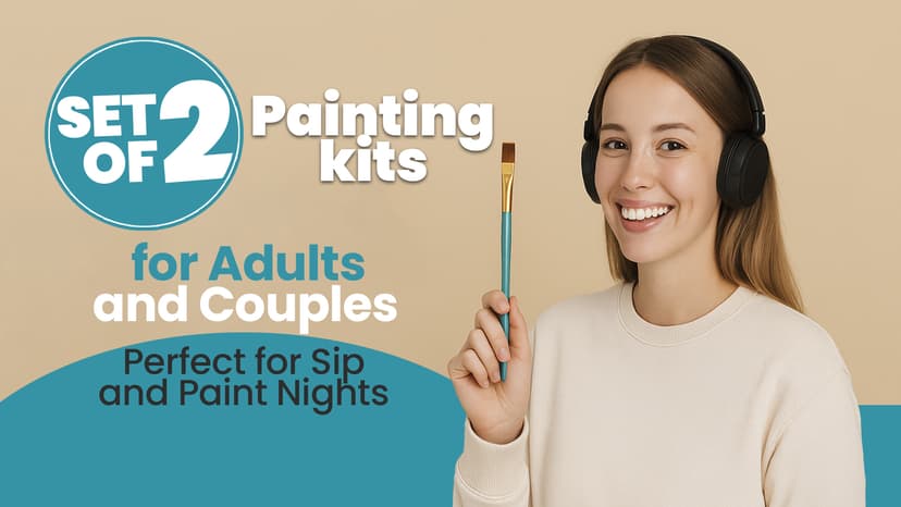 Set of 2 Beginner Painting Kit for Date Night Crafts with Canvas, Easels, Brushes, Acrylic Paint - Family & Couple Art Set 2 Painting Kits for Couples' Date Night, Sip and Paint Kit for Adults B0DTB5Y32H