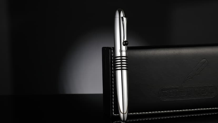 BEILUNER 320 Silver Chrome Rollerball - Stunning Luxury Pen with Chrome Finish, EDC, Heavy, Schmidt Black Ink Refill, Best Gift Set for Men & Women, Professional, Executive Office, Nice Classic Pens